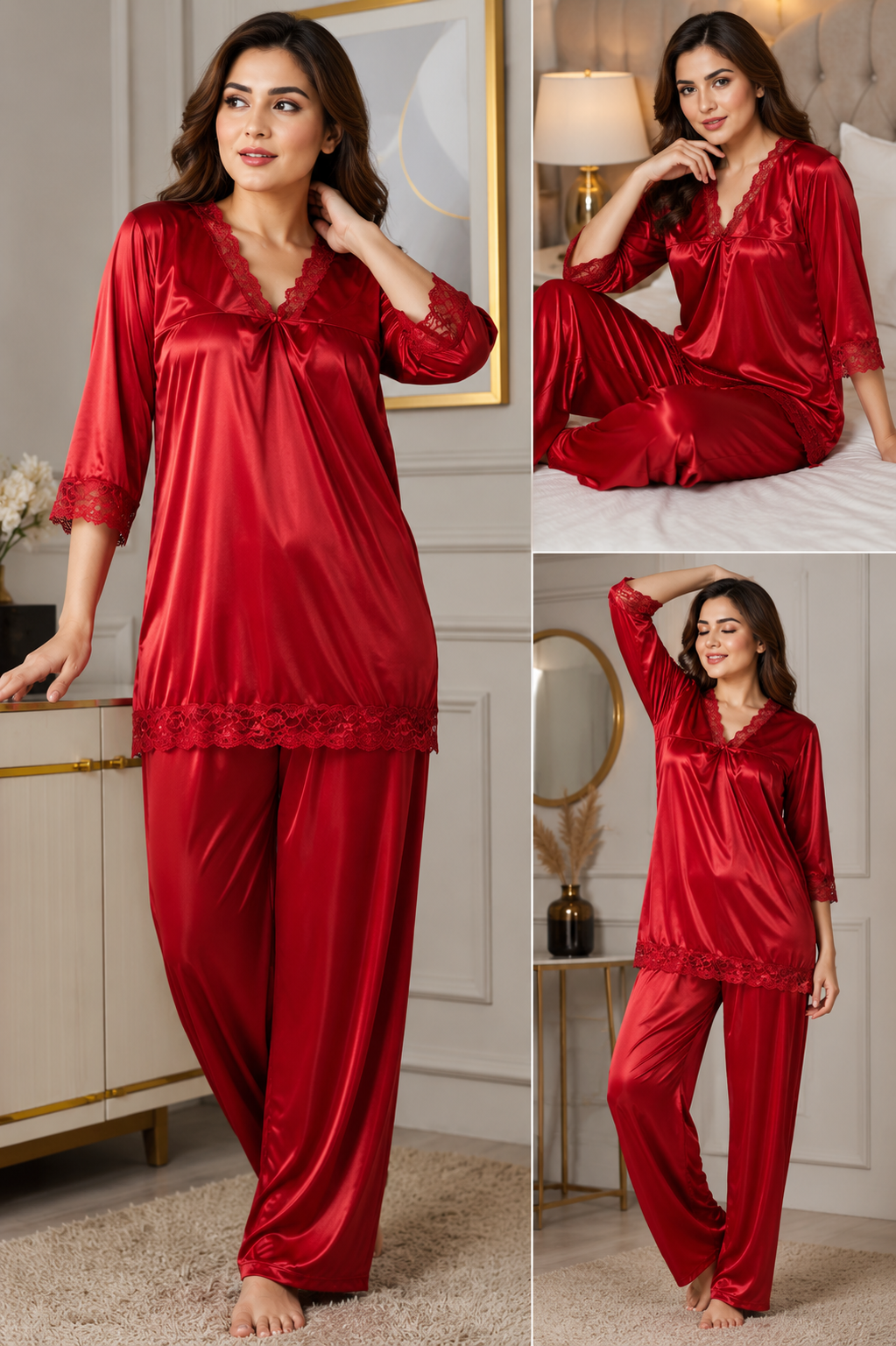 Luxury Satin Lace Night Suit for Women - Image 6