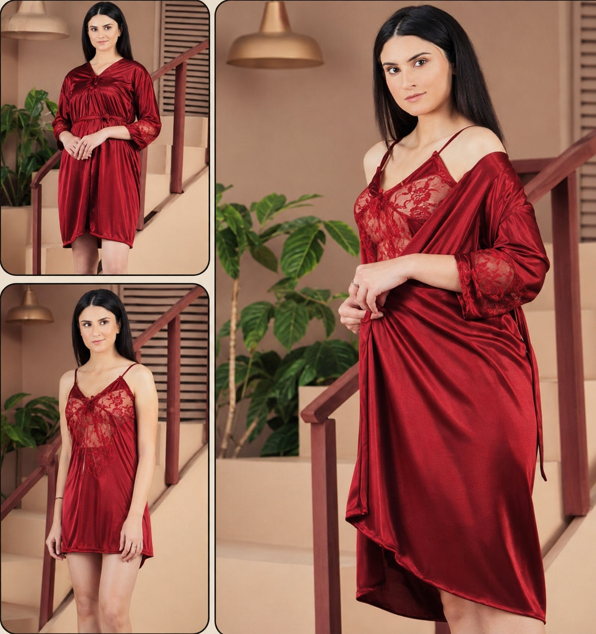 Luxury Satin Lace Nightdress & Robe Set - Image 3