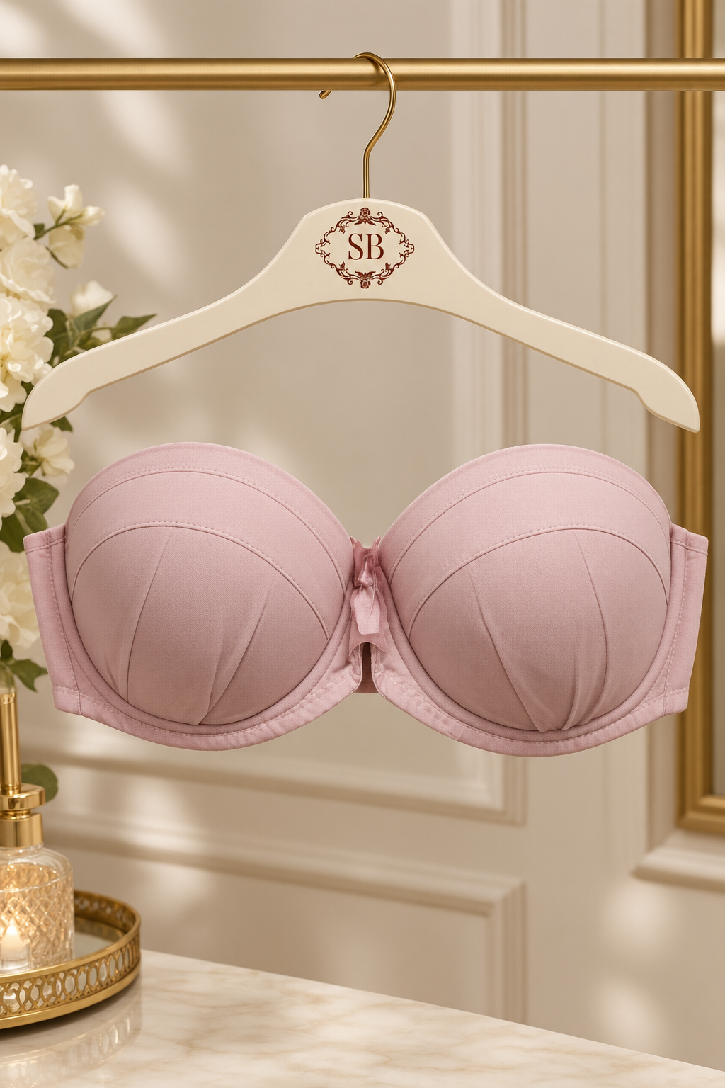 Blush Pink Padded Strapless Bra for Women