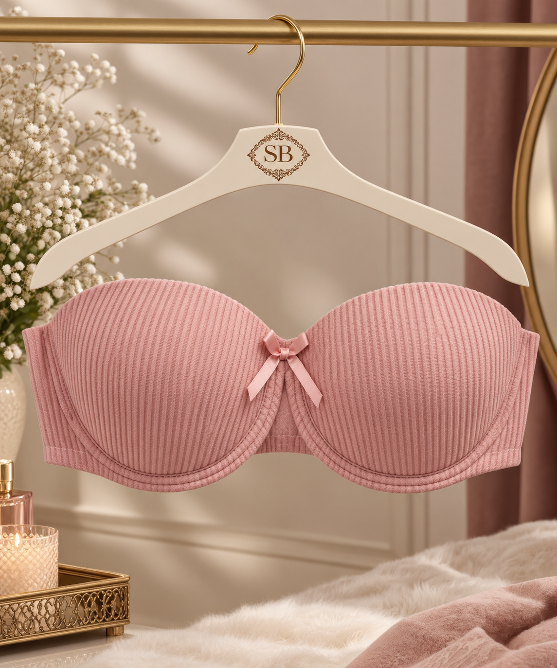 Dusty Pink Ribbed Padded Bra